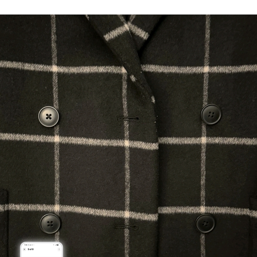 Madewell Hollis Double-breasted Windowpane Coat Black Gray S - Picture 3 of 4
